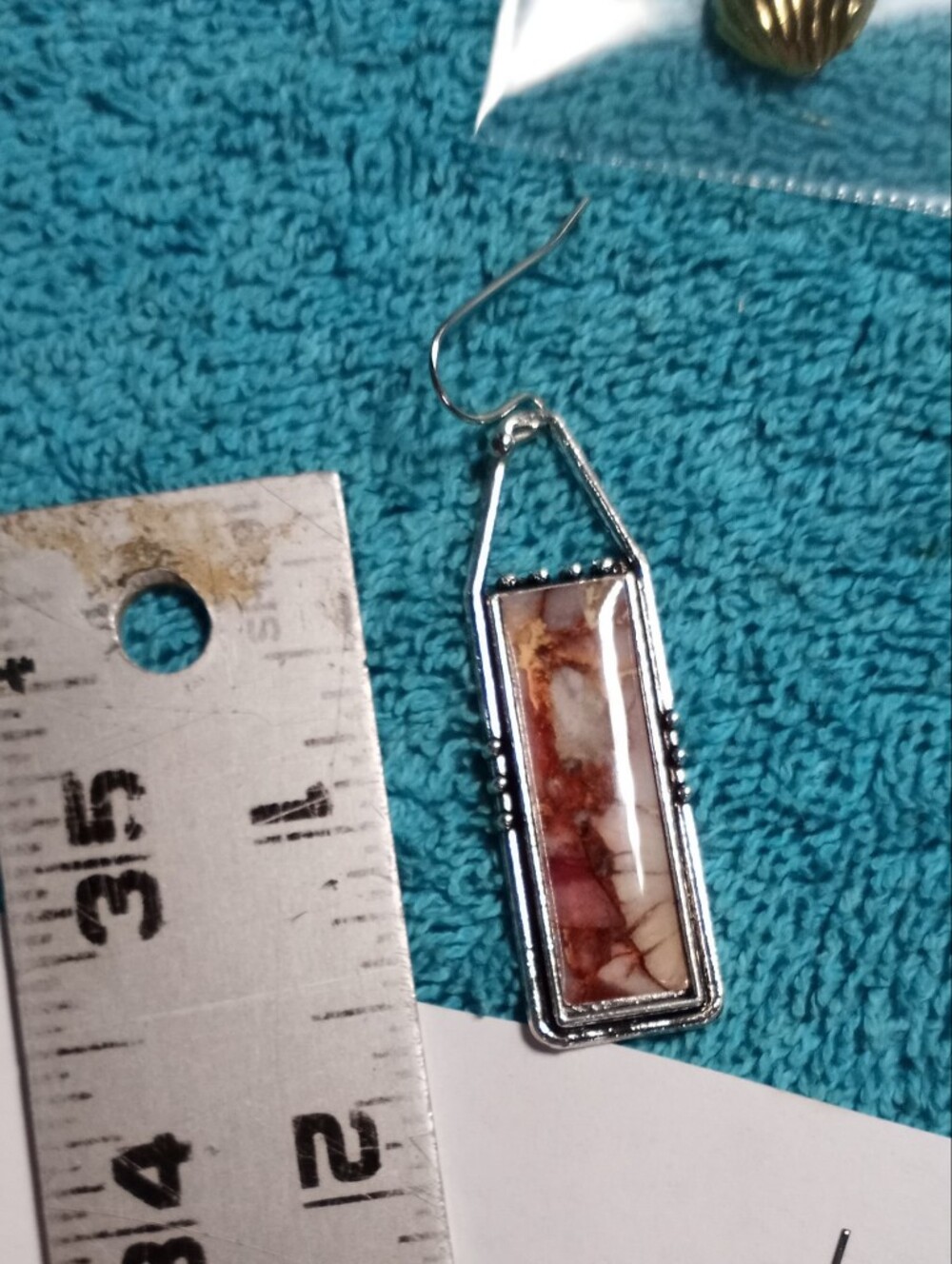 Silver Tone Red Jasper Look Rectangular Drop Earrings - Women Jewelry